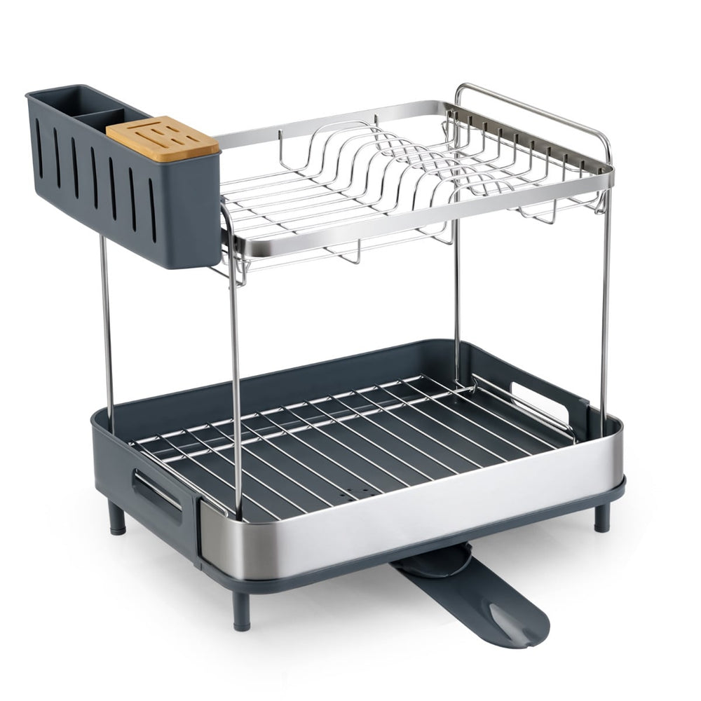 2-Tier Dish Drying Rack Stainless Steel Dish Drainer with Cutlery Holder