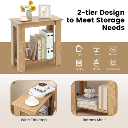 2-Tier End Table with Storage Shelf for Small Spaces-Natural