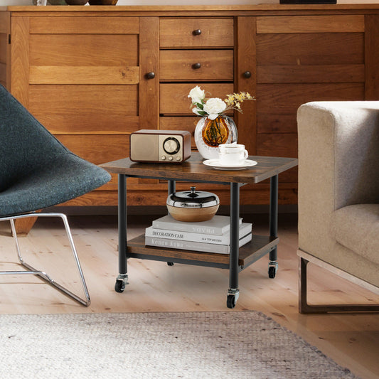 2 Tier Wooden Printer Stand with 360¬∞ Swivel Casters-Brown