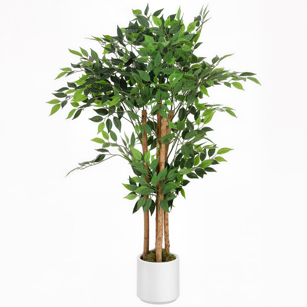 HOMCOM 120cm Artificial Ficus Tree, Fake Potted Tree with Solid Wood Trunk and Pot for Indoor, Green