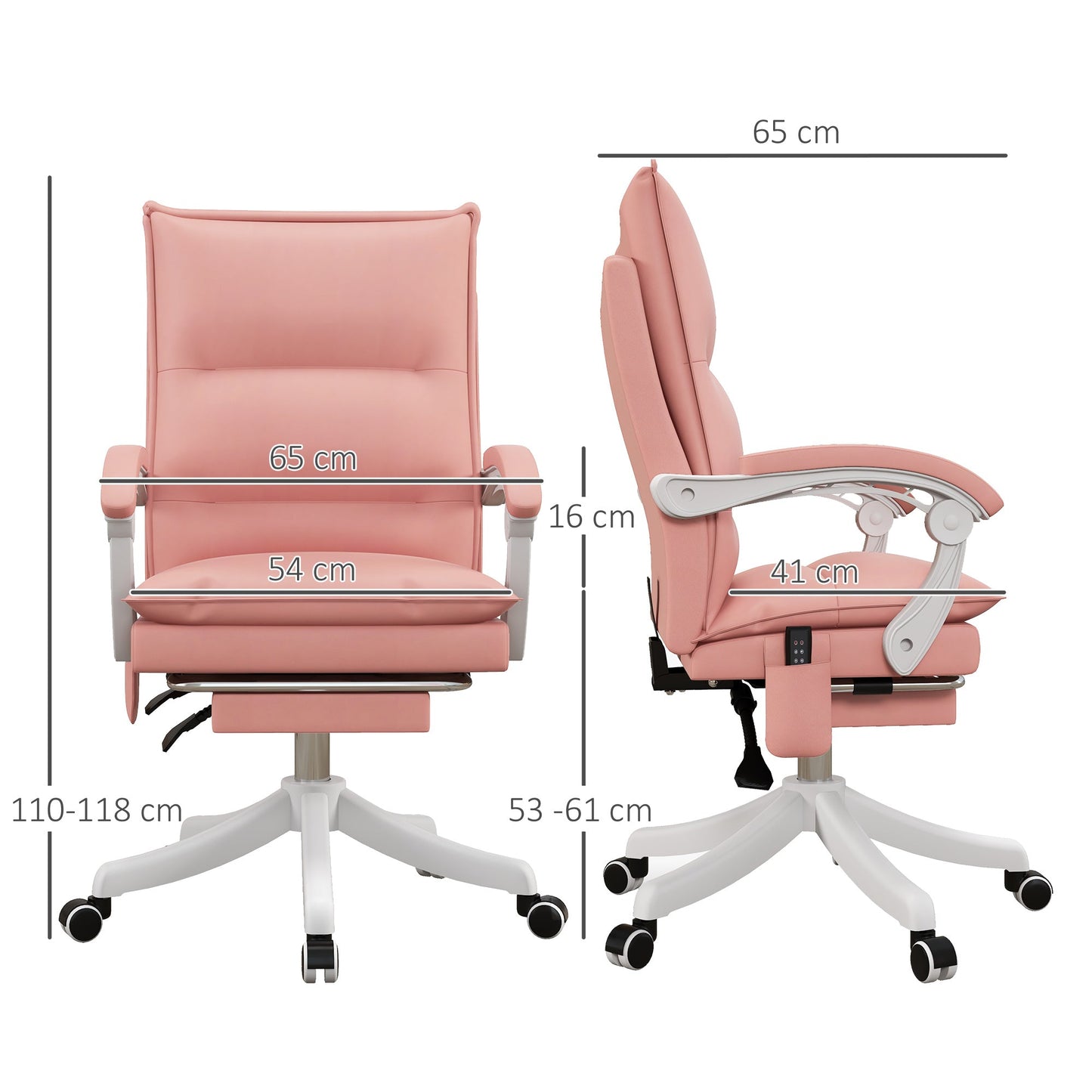 Vinsetto Vibration Massage Office Chair with Heat, Faux Leather Computer Chair with Footrest, Armrest, Reclining Back, Double-tier Padding, Pink