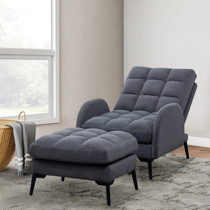 Upholstered Adjustable Backrest Velvet Sleeper Recliner Come with Ottoman