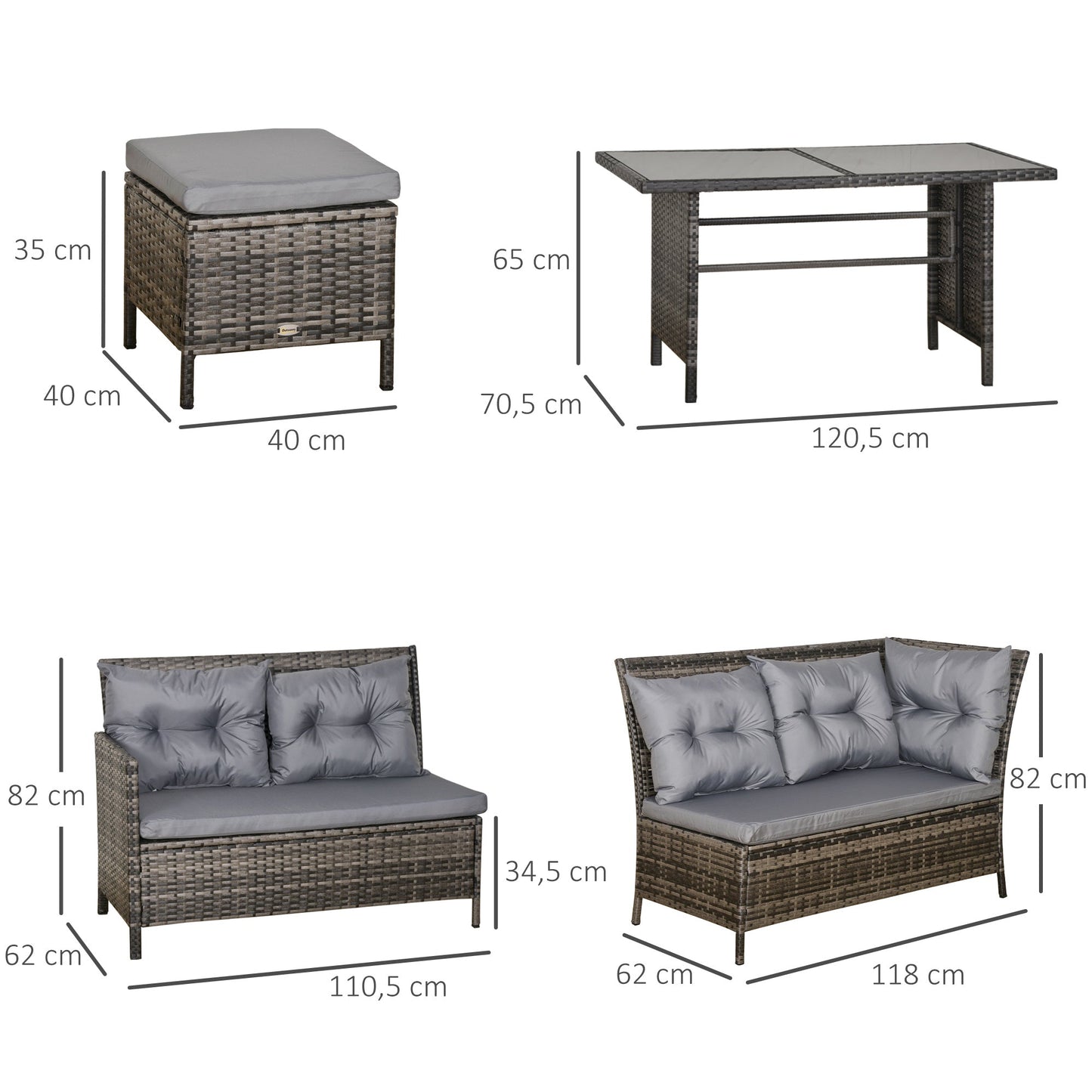 Outsunny 8 Seater Patio wicker Sofa Set ,Outdoor Couch with Table & Cushions, Grey