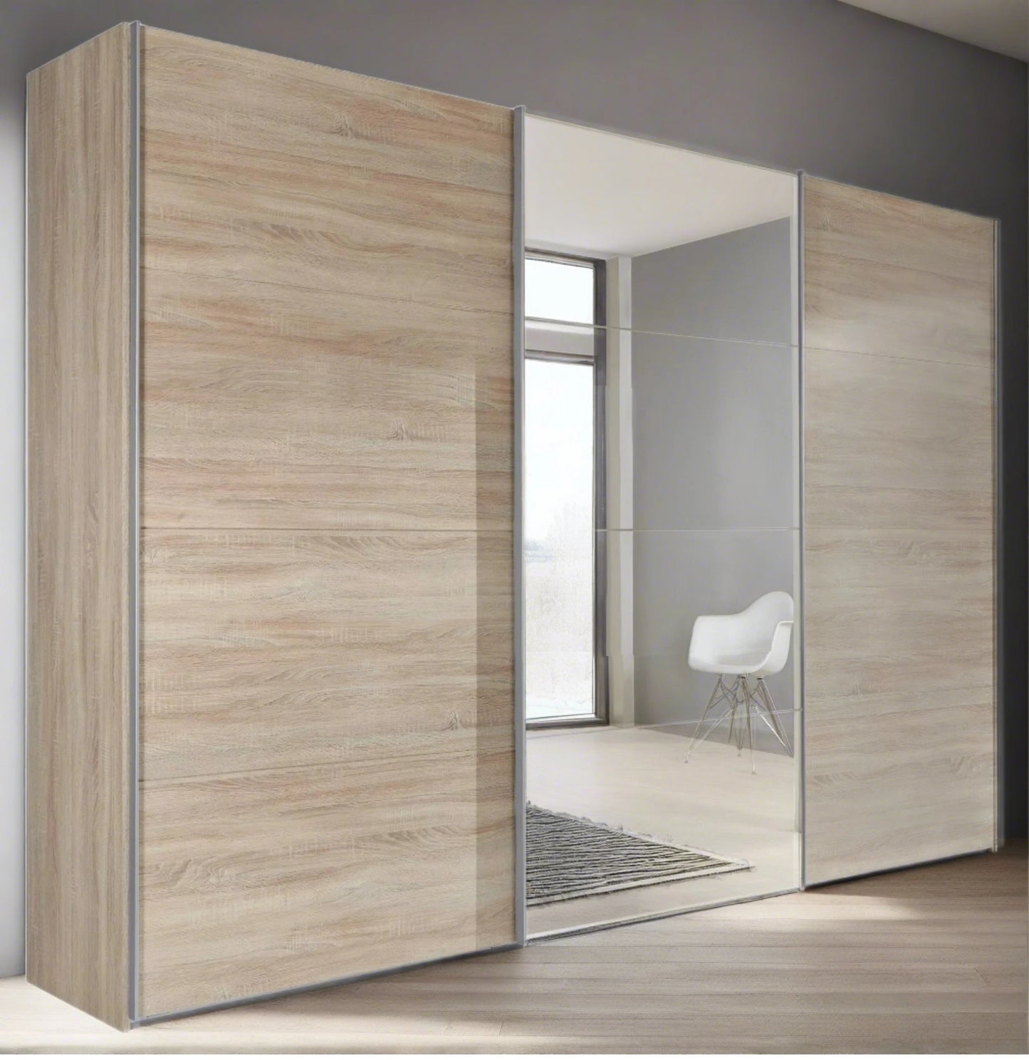 Erasmus 2 Door Mirrored Sliding Wardrobe - Hickory Oak