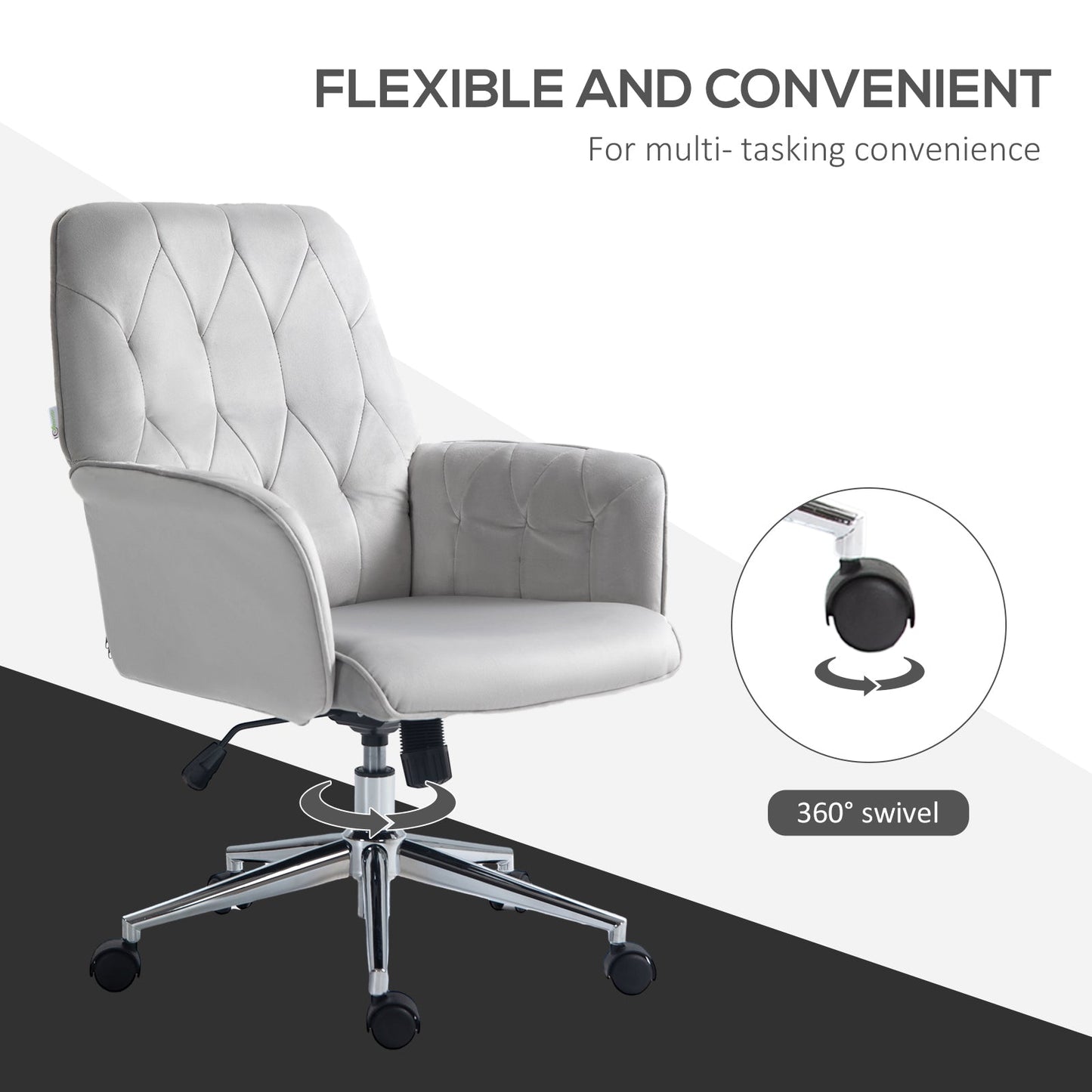 Vinsetto Linen Computer Chair with Armrest, Modern Swivel Chair with Adjustable Height, Light Grey