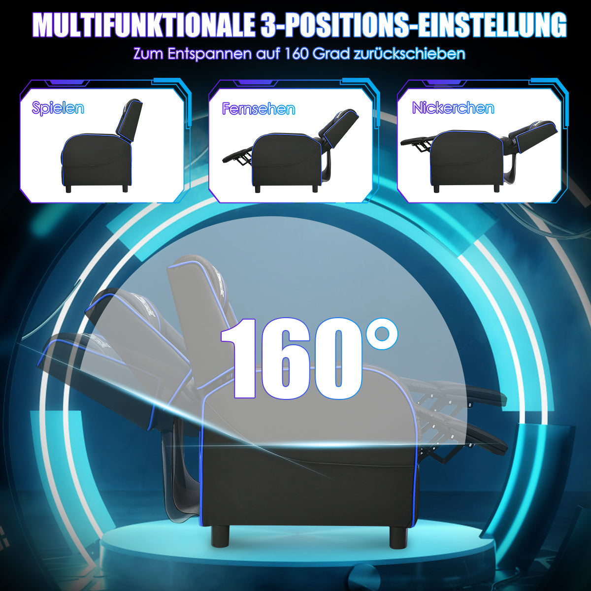 Recliner gaming chair with lumbar cushion