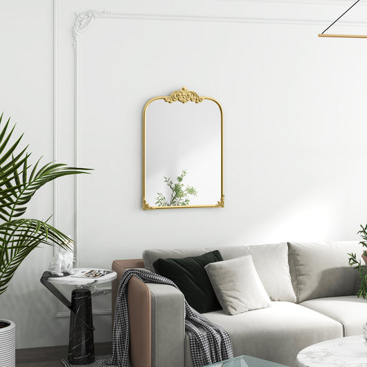 HOMCOM Wall Mirror, Decorative Baroque Mirror with Metal Frame, for Bedroom and Living Room, 60 x 87 cm, Gold Tone