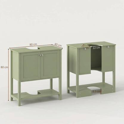 HOMCOM Under Sink Bathroom Cabinet with 2 Doors, Open Shelf and U-Shape Cut-Out for Basin with or without Pedestal, Green