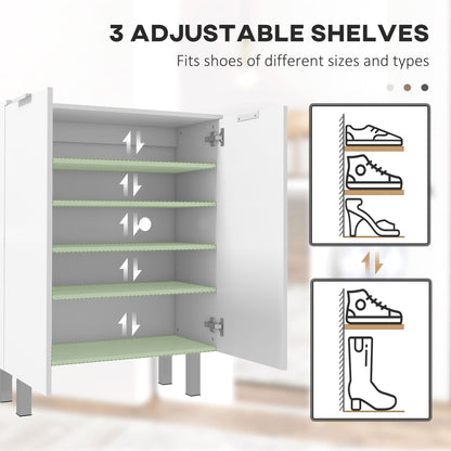 Narrow Shoe Storage Cabinet with Soft-Close Hinges and Adjustable Shelves for 15-20 Pairs of Shoes, High Gloss