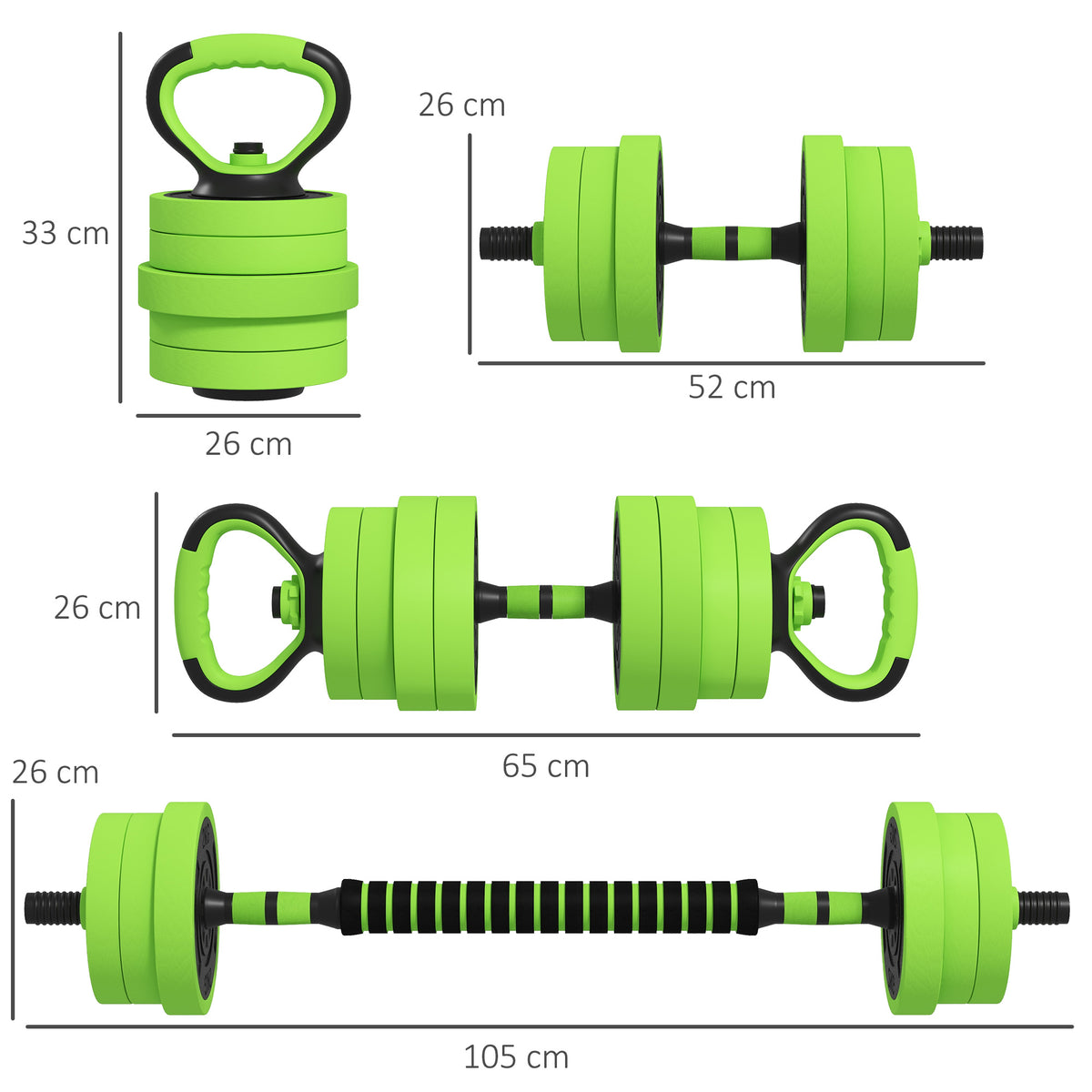 SPORTNOW 40kg 6-in-1 Adjustable Weight Dumbbells Set, Barbell, Kettlebell, Push Up Stand - Green