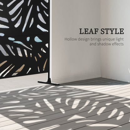 Outsunny Decorative Garden Privacy Screen with Stand, 6.5FT Freestanding Metal Outdoor Divider, Decorative Privacy Panel with Expansion Screws for Garden Pool Hot Tub, Large Leaves Style, Black