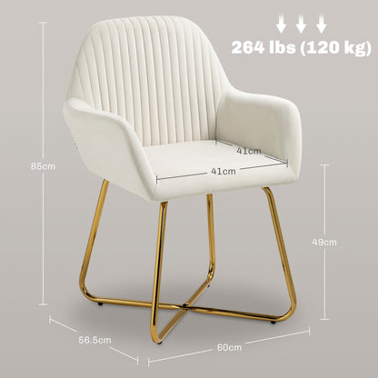 HOMCOM Modern Arm Chair Upholstered Accent Chair with Metal Base for Living Room Cream White