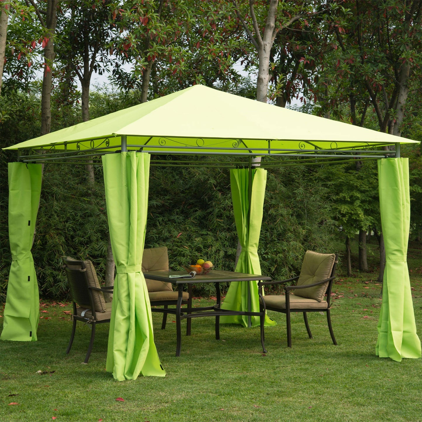 Outsunny√Ç 3√Ç x√Ç 3(m) Garden Gazebo, Outdoor Gazebo Canopy Shelter with Curtains and Steel Frame for Lawn, Yard and Deck, Green