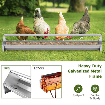 2-in-1 Galvanized Steel Wall Mount Hay and Grain Feeder with Adjustable Distance-Silver