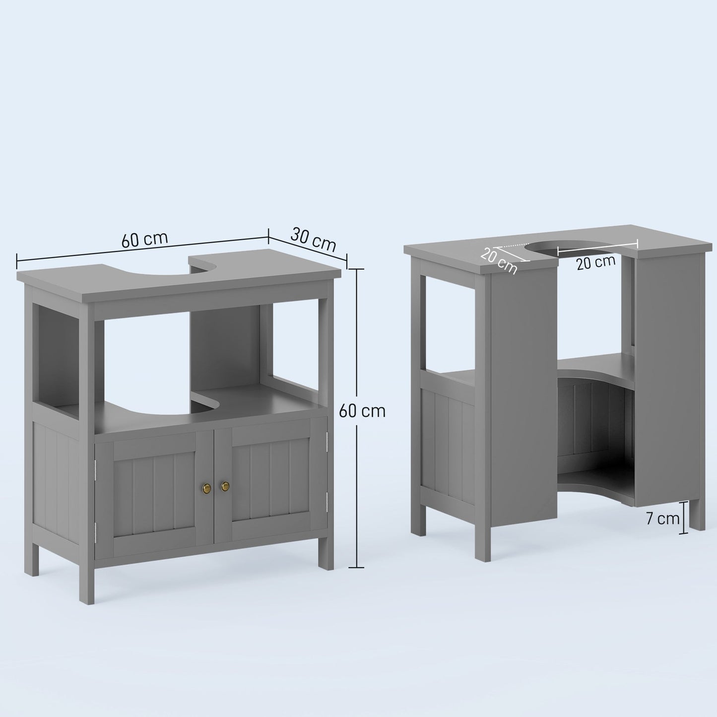 kleankin Pedestal Under Sink Cabinet with Double Doors, Modern Bathroom Vanity Storage Unit with Shelves, Light Grey