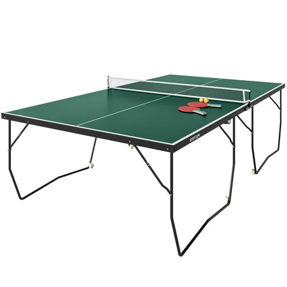 SPORTNOW 9FT Folding Tennis Table, with 8 Wheels, for Indoor Use, Green