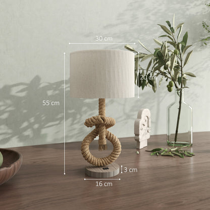 HOMCOM Nautical LED Table Lamp with USB Charging Port, Bedside Desk Lamp for Bedroom, Living Room, Home Office