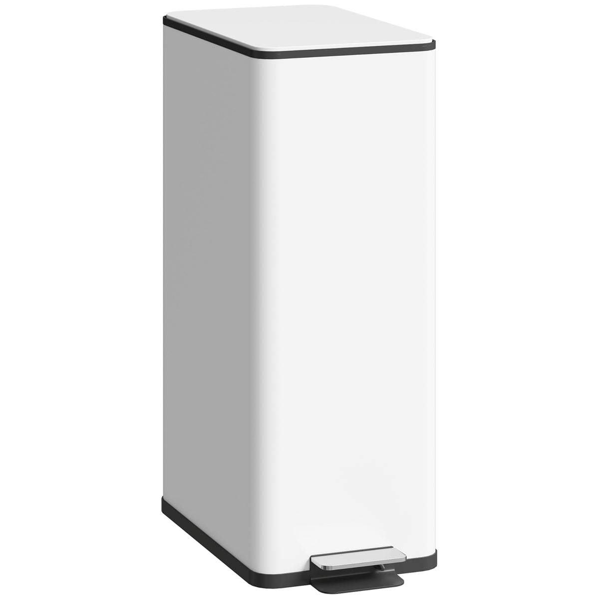 HOMCOM 20L Kitchen Pedal Bin, Slim Stainless Steel Rubbish Bin, Removable Inner Bucket, Soft-Close and Stay-Open Lid, White