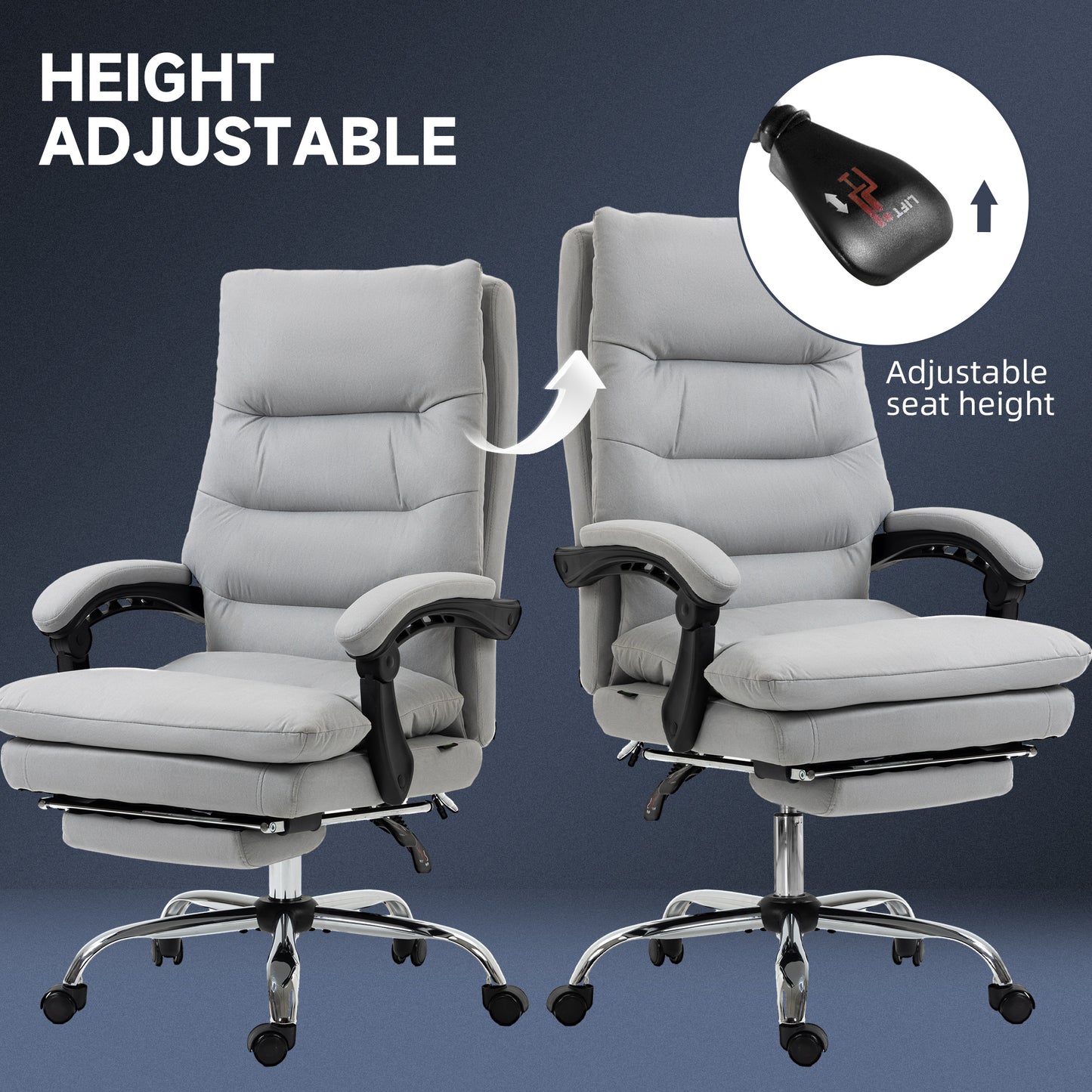 Vinsetto Office Chair with Footrest, Double Padding Ergonomic Desk Chair with 6-Point Vibration Massage and Back Heating, Microfibre Fabric with 135Â° Reclining Back, Grey