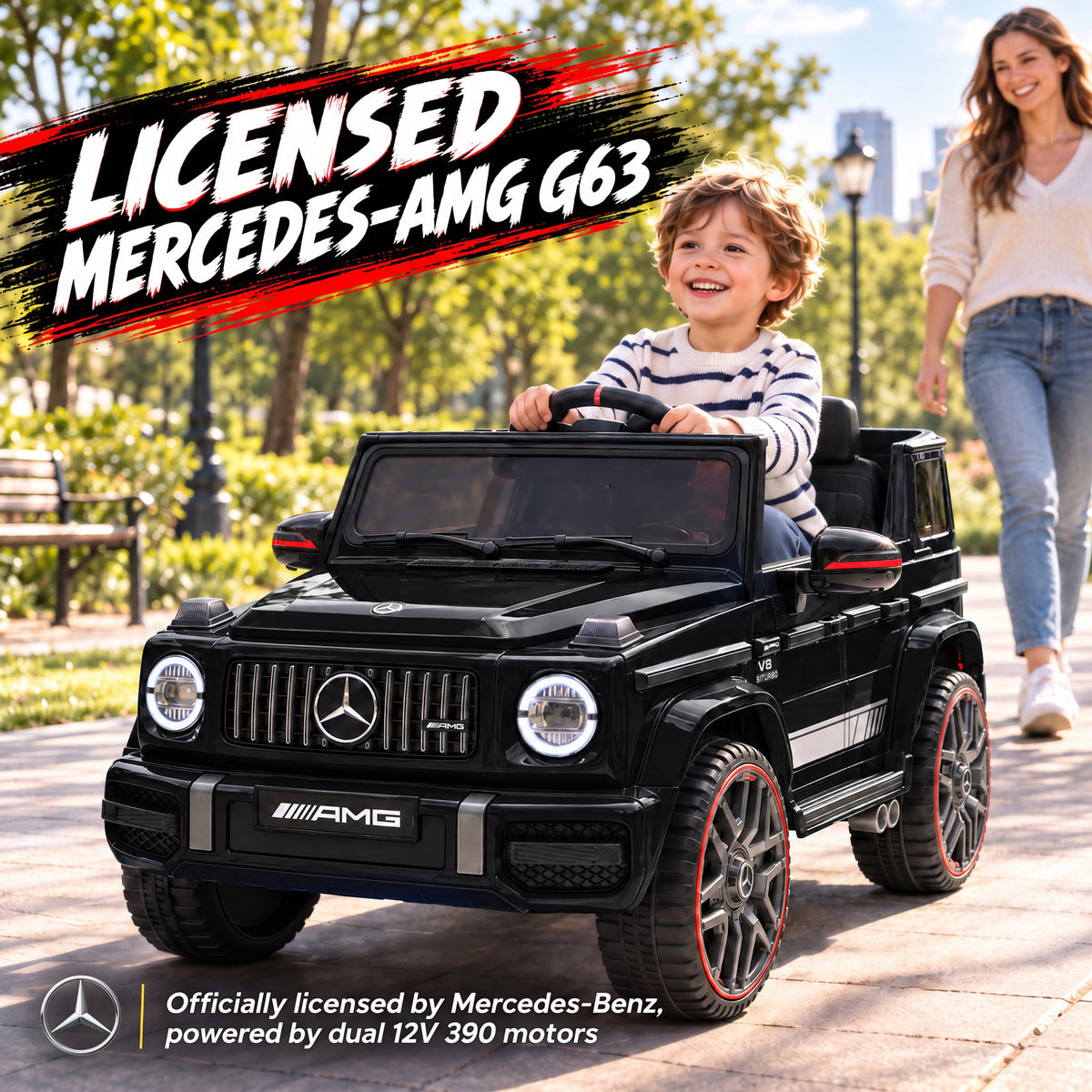 AIYAPLAY Licensed Mercedes-AMG G63 12V Kids Ride on Car with Remote Dual Motors Rear Suspension Slow Start for 3-6 Years, Black