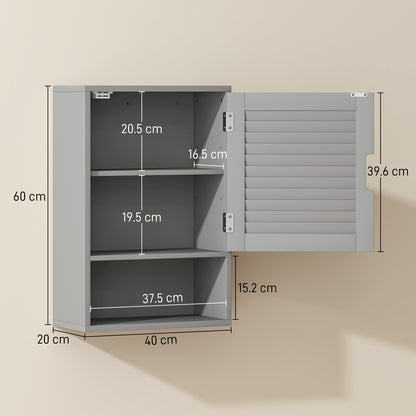 HOMCOM Bathroom Cabinet, Wall Mounted Storage Cabinet with Adjustable Shelves, 40 x 20 x 60 cm, Grey