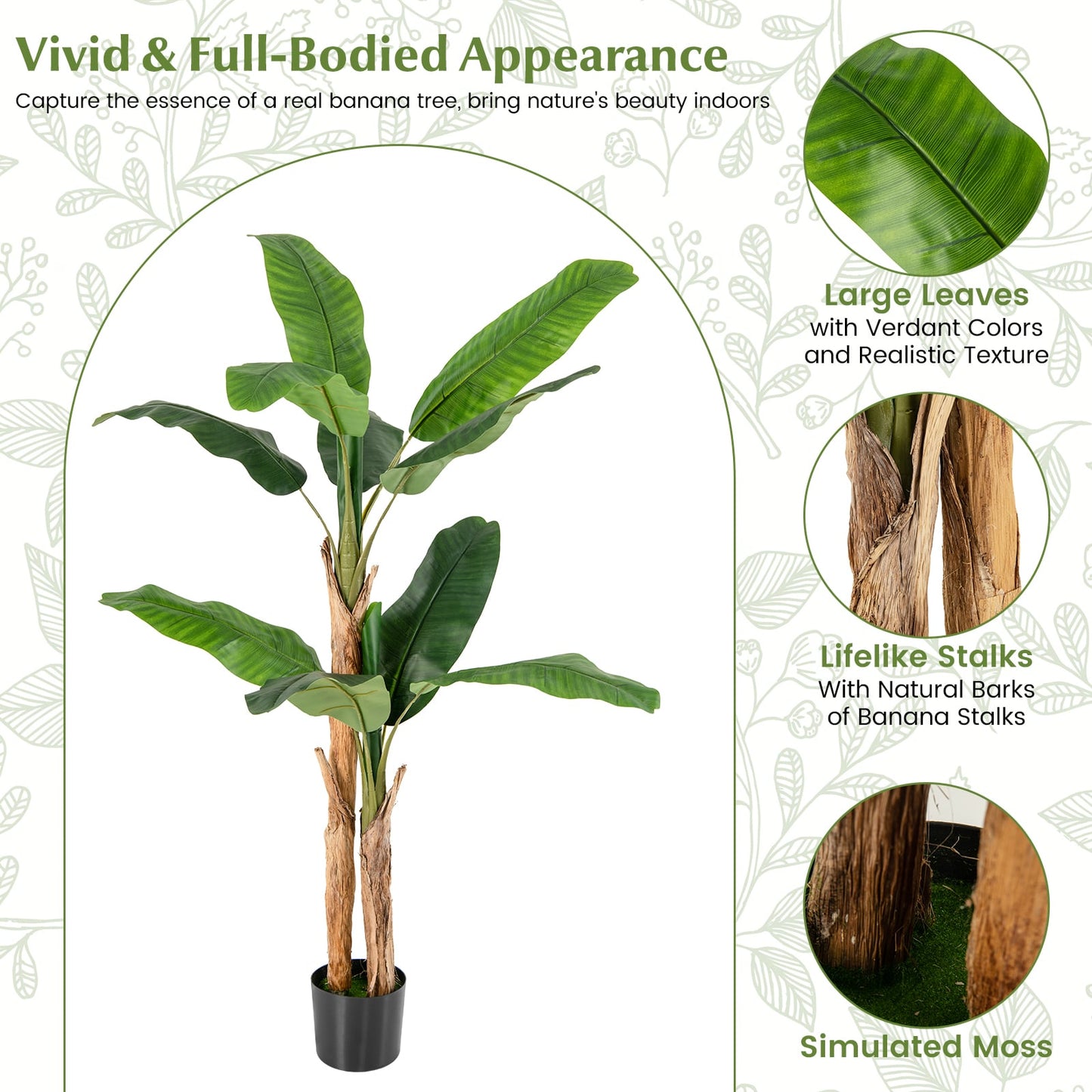 2 Pack 165cm Tall Artificial Banana Tree with 10 Large Leaves