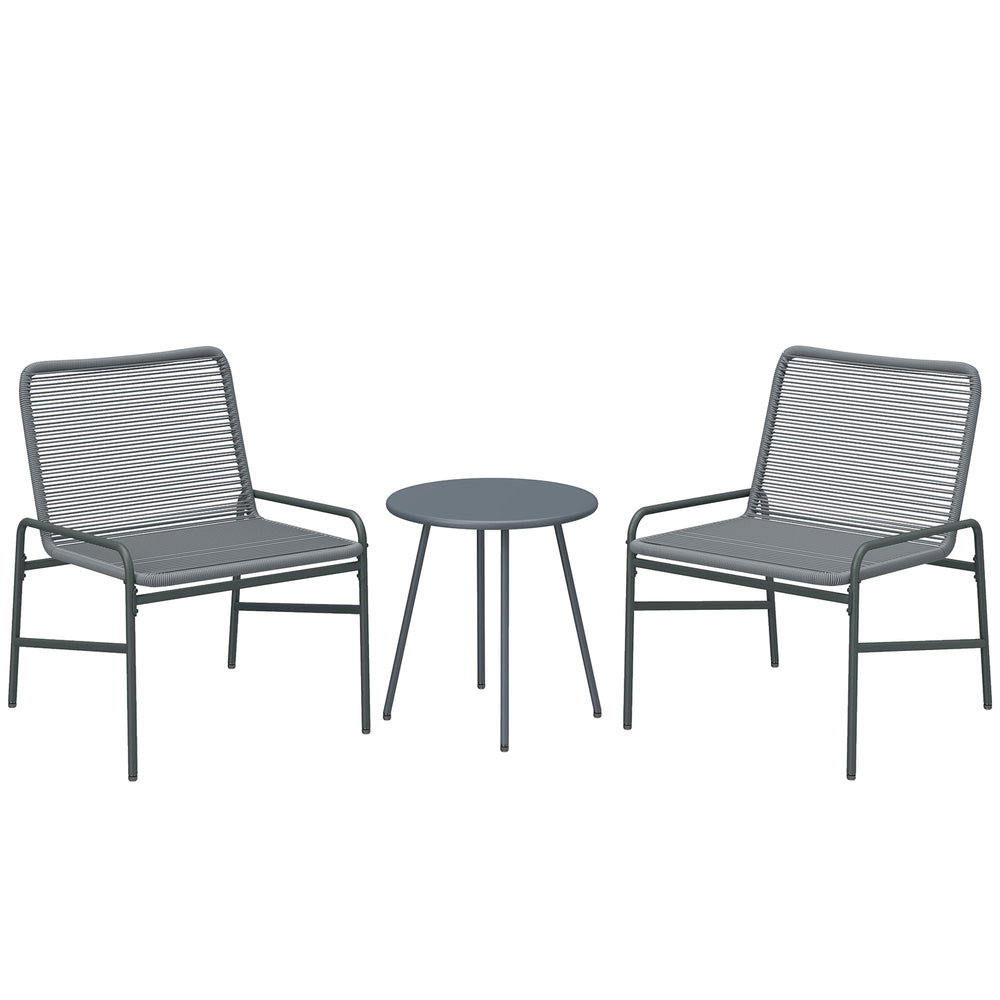 Outsunny 3 Piece Rattan Bistro Set, Outdoor Garden Furniture Set with 2 Chairs, Round Coffee Table for Patio, Balcony, Dark Grey
