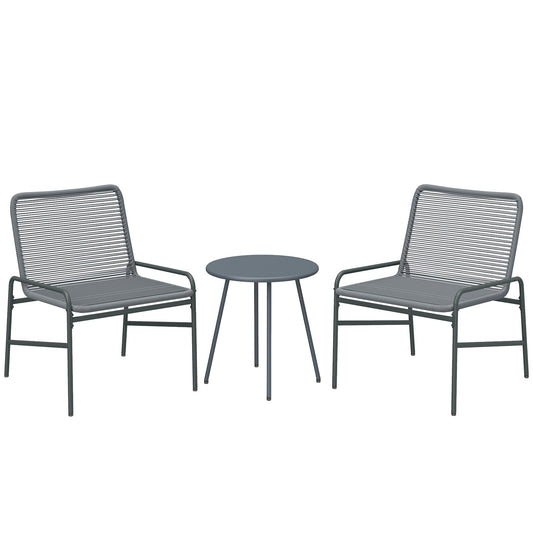 Outsunny 3 Piece Rattan Bistro Set, Outdoor Garden Furniture Set with 2 Chairs, Round Coffee Table for Patio, Balcony, Dark Grey
