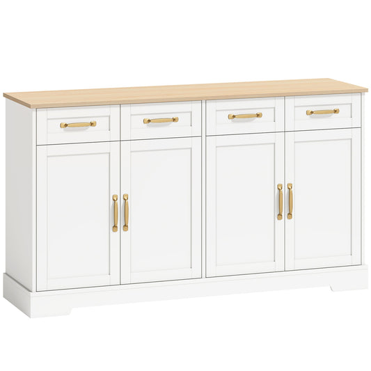 HOMCOM Sideboard Buffet Cabinet, 140 cm Kitchen Storage Cabinet with 4 Drawers, 4 Doors and 2 Adjustable Shelves, White