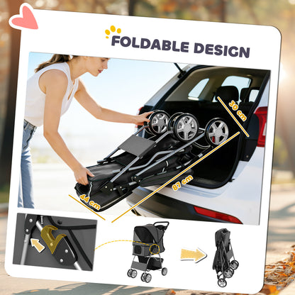 PawHut Dog Pram, Pet Stroller with Reflective Strips, Foldable Cat Stroller with 360Â° Swivel Wheels, Dark Grey