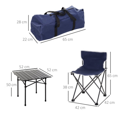 Outsunny Oxford Cloth 4-Seater Camping Table & Chair Set Blue