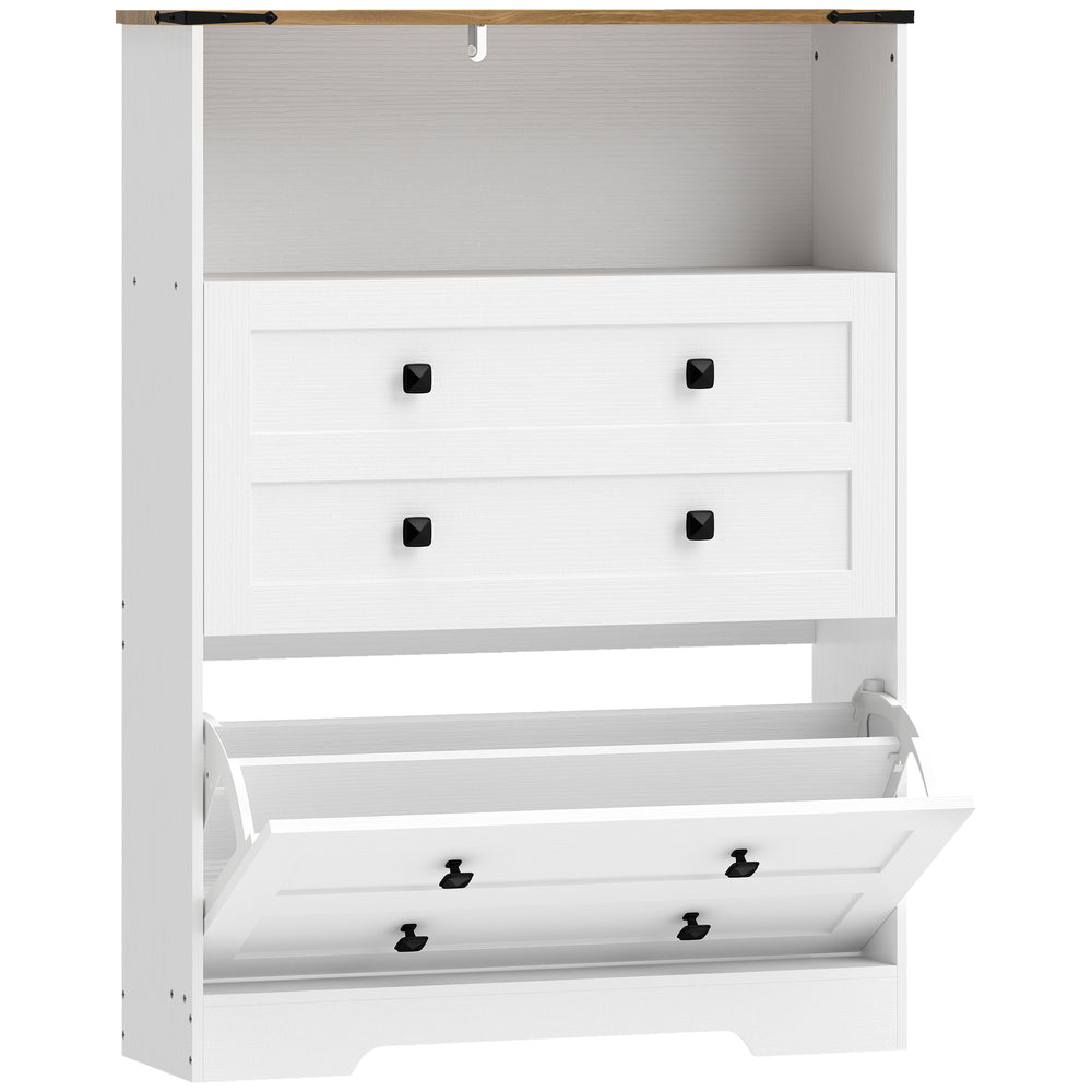 HOMCOM Shoe Cabinet with 2 Flip Drawers, Narrow Shoe Storage Cabinet, White