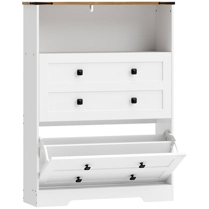 HOMCOM Shoe Cabinet with 2 Flip Drawers, Narrow Shoe Storage Cabinet, White