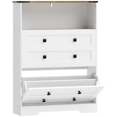 HOMCOM Shoe Cabinet with 2 Flip Drawers, Narrow Shoe Storage Cabinet, White
