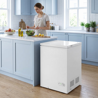 HOMCOM 91L Freestanding Chest Freezer with Removable Storage Basket, Chest Freezer with Mechanical Temperature Control, White