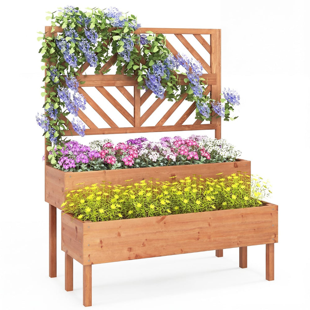 2-Tier Raised Garden Bed with Trellis and Drainage Hole-Orange