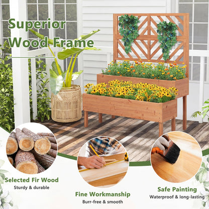 2-Tier Raised Garden Bed with Trellis and Drainage Hole-Orange
