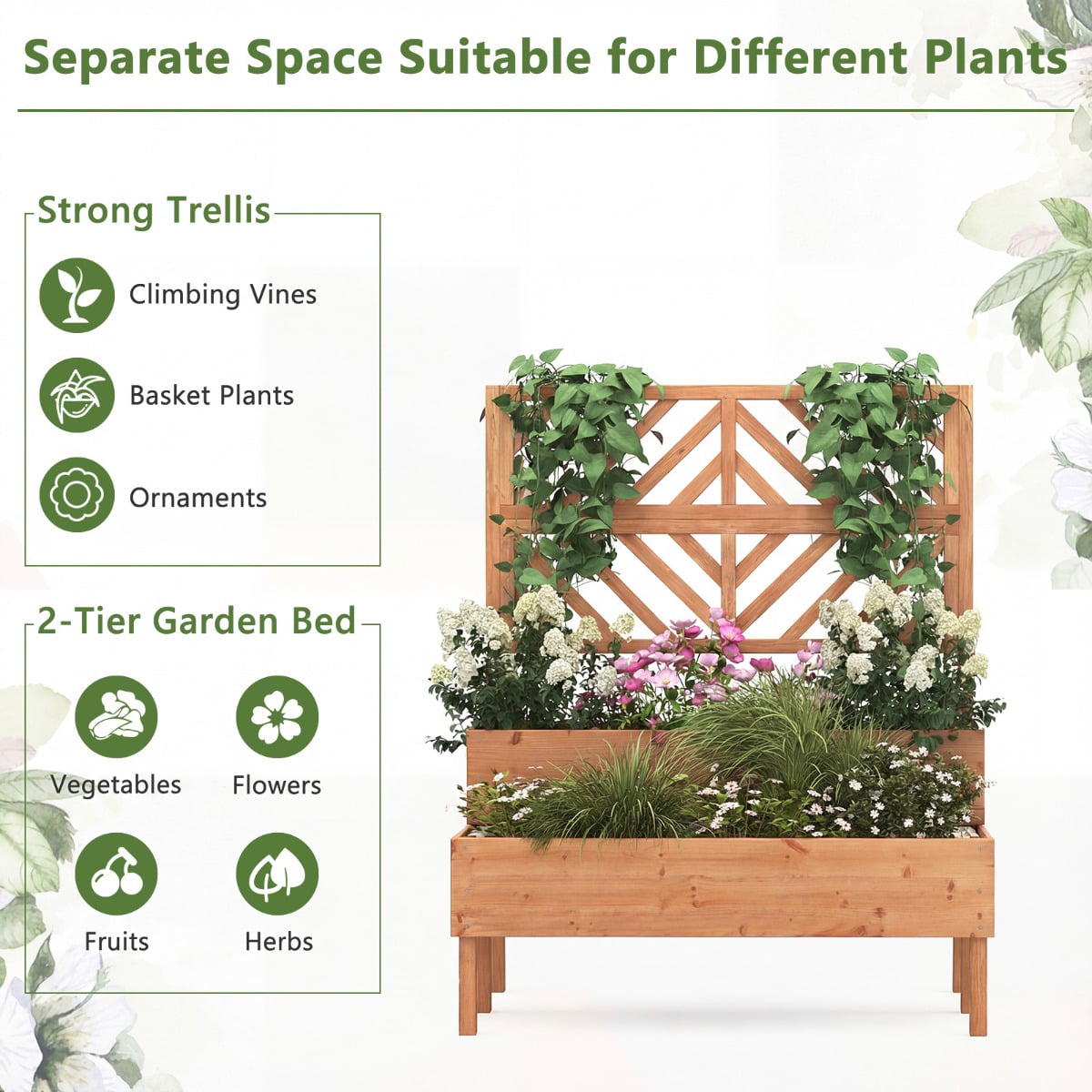 2-Tier Raised Garden Bed with Trellis and Drainage Hole-Orange