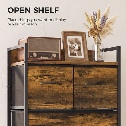 HOMCOM Rustic Chest of Four Fabric Drawers - Rustic Brown