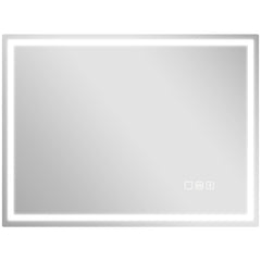 HOMCOM 60 x 80 cm Anti-Fog LED Bathroom Mirror, with Bluetooth and Clock - Silver Tone