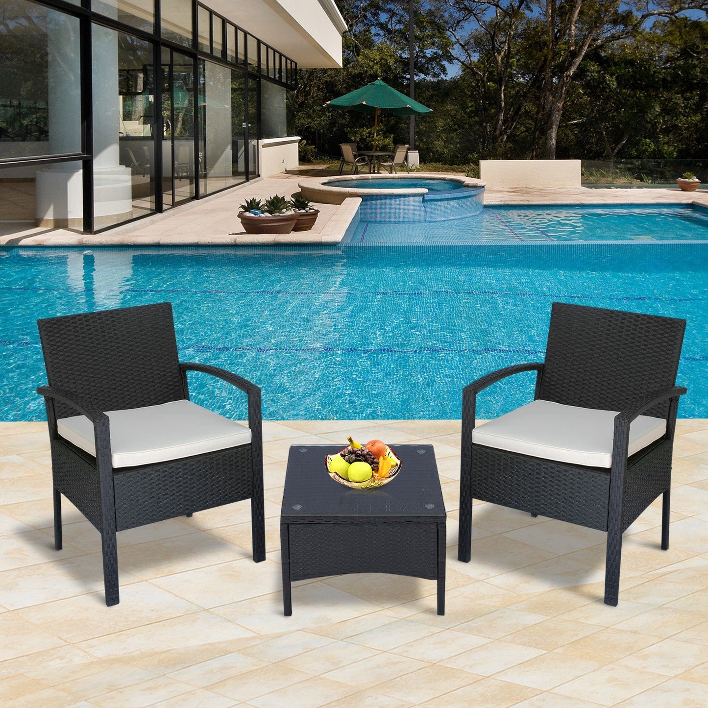 طقم أريكة وطاولة وكراسي وبسترو من مجموعة Outsunny Rattan Garden Furniture مكون من مقعدين وطاولة وكراسي صغيرة من نسيج الخيزران للفناء الخارجي والحديقة الشتوية باللون الأسود الفولاذي