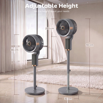 HOMCOM 20 dB Silent Standing Fan for Bedroom, 44" Pedestal Fan with 90Â° Oscillating, 8 Speeds and LED Light, Grey