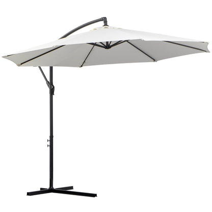 Outsunny 3m Banana Umbrella Parasol, Offset Cantilever Parasol Umbrella with Cross Base, Cream White