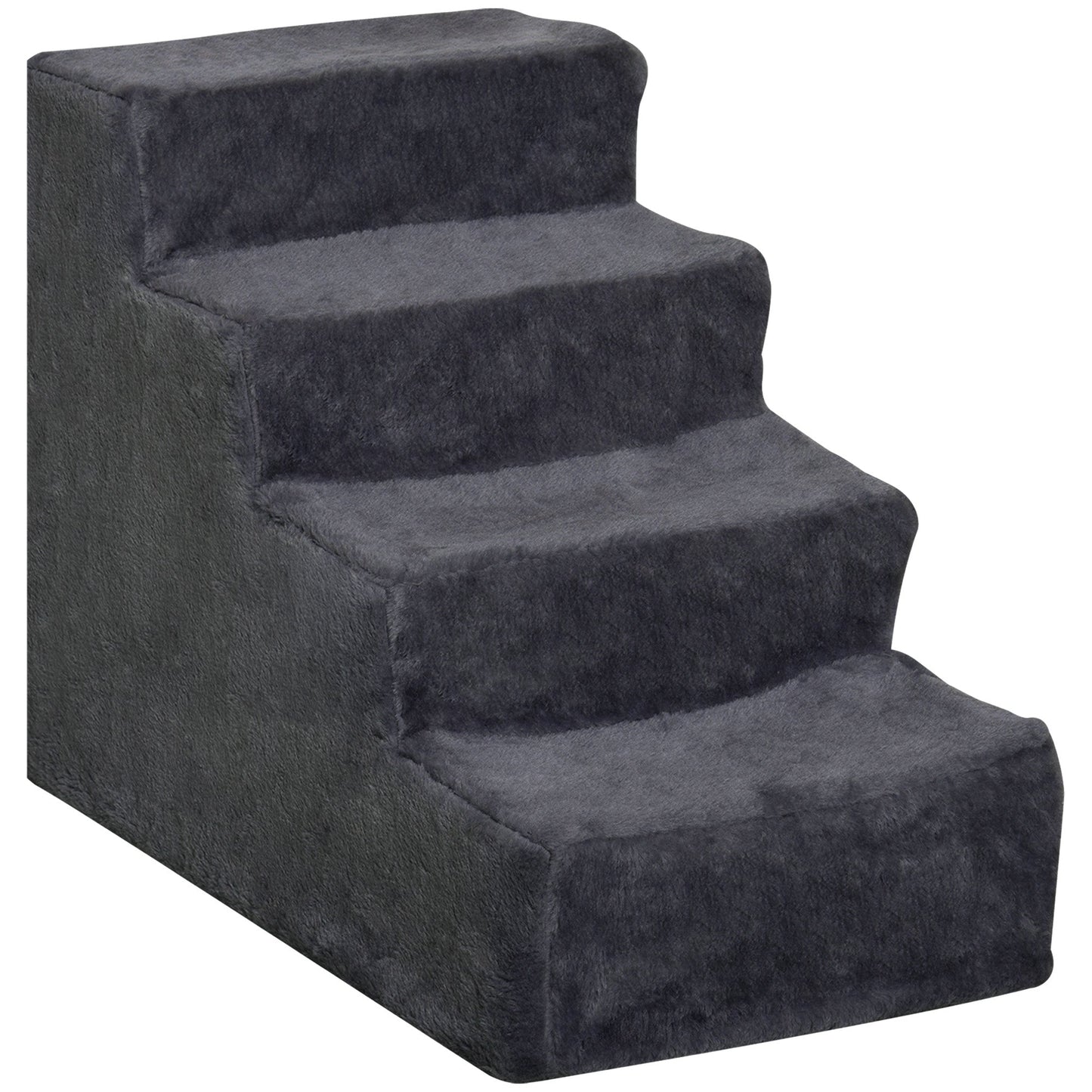 PawHut Four-Step Dog Stairs, with Washable Plush Cover, for High Bed Sofa, Dog Stairs for Small Dog and Cat - Dark Grey