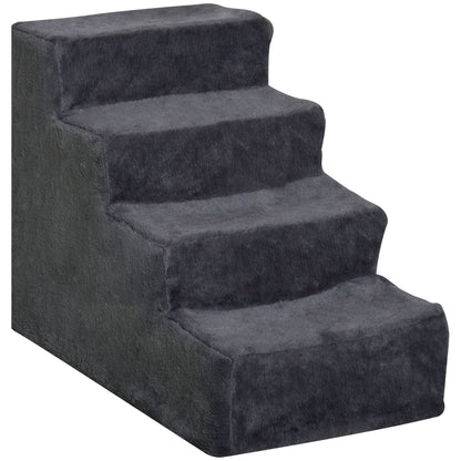 PawHut Four-Step Dog Stairs, with Washable Plush Cover, for High Bed Sofa, Dog Stairs for Small Dog and Cat - Dark Grey