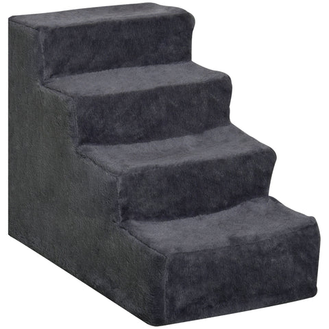 PawHut Four-Step Dog Stairs, with Washable Plush Cover, for High Bed Sofa, Dog Stairs for Small Dog and Cat - Dark Grey