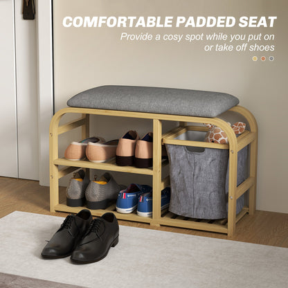 HOMCOM Bamboo Shoe Rack Bench with Padded Seat - Nature Wood Finish