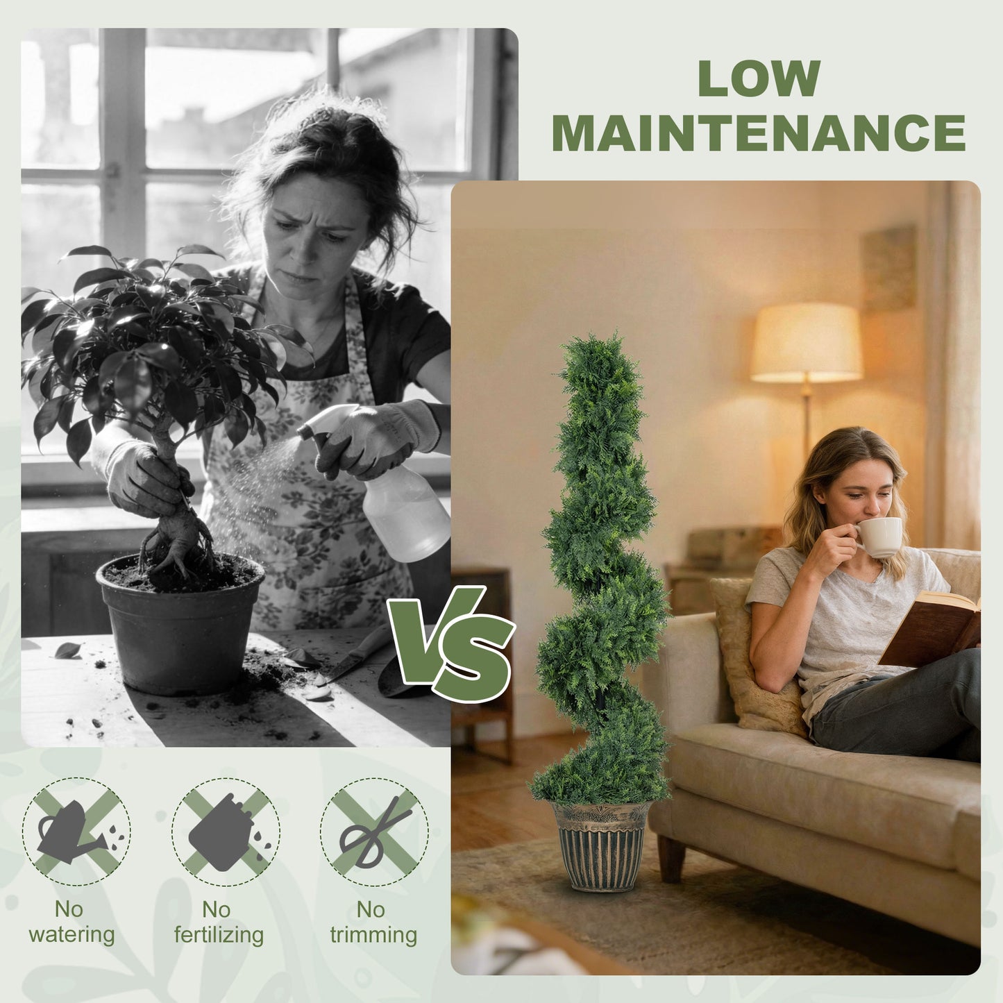 HOMCOM Set of 2 Artificial Plants, Topiary Spiral Cypressd Trees with Pot, for Home Indoor Outdoor Decor, 120cm