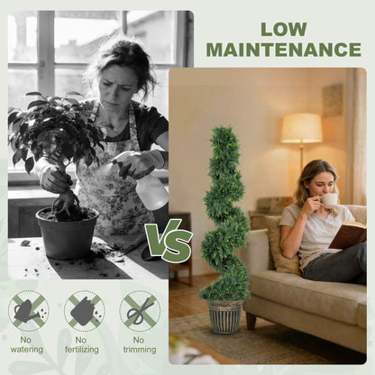 HOMCOM Set of 2 Artificial Plants, Topiary Spiral Cypressd Trees with Pot, for Home Indoor Outdoor Decor, 120cm