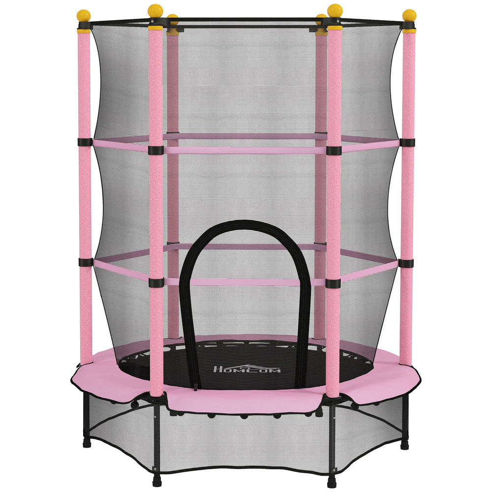 HOMCOM 4.6FT/55" Kids Trampoline with Safety Enclosure, Outdoor Indoor Use, for Ages 3-10 Years, Pink